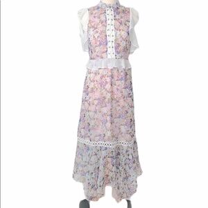 NWT Crosby & spring Mixed Floral Lace Up Tiered MIDI dress Reg $155 SZ XS